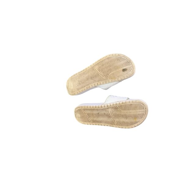 Nike Womens Size 9 Benassi White Slip On Slide Sandals Shoes Silver Spellout 343 - Picture 4 of 4